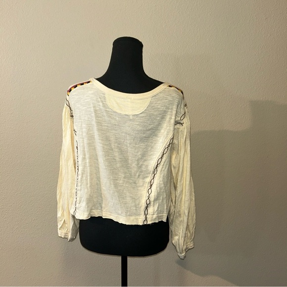 Free People XS Bohemian Cream Top with Multicolor Accents - Picture 6 of 7